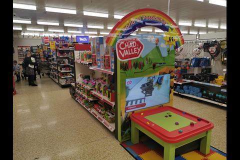 The toy aisles, by contrast, are wider, giving children space to try out some of the products on sale.